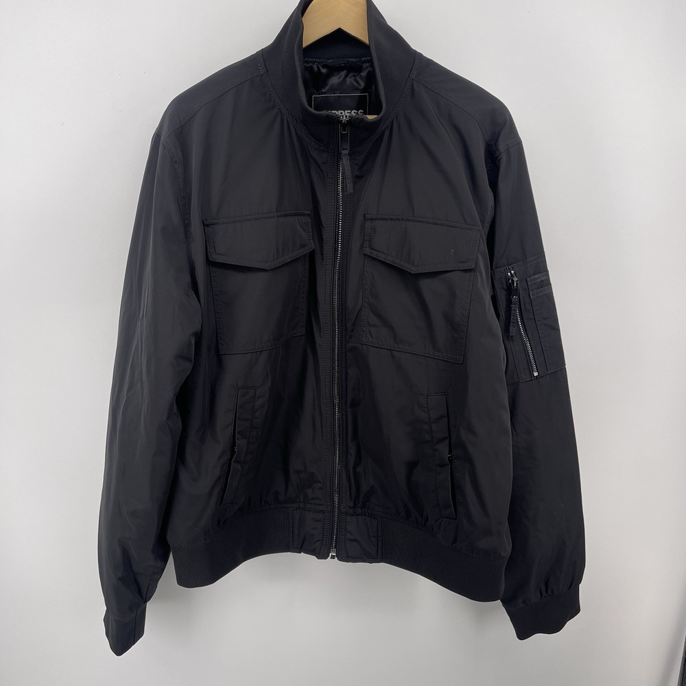 Express Men's Black Full-Zip Bomber Jacket Size Xl